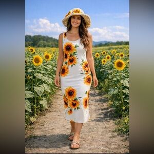 Floral Sunflowers print dress size XL.